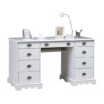 Escritorio grande blanco estilo inglés con 9 cajones - Imagen 2